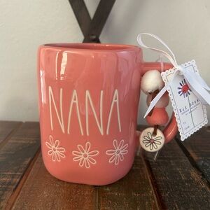 Rae Dunn Pink NANA Mug With DAISIES Flowers Decorarive Charm Mother’s Day NEW